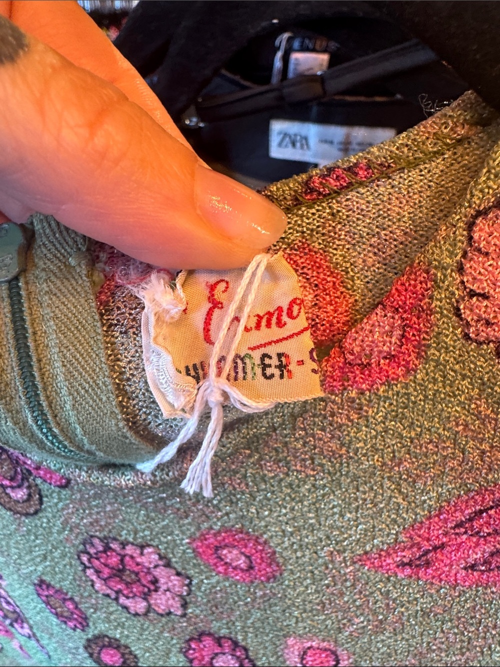 Vintage Floral Sleeveless Shimmer Knit Top - Pink on Green - Picture 2 of 7